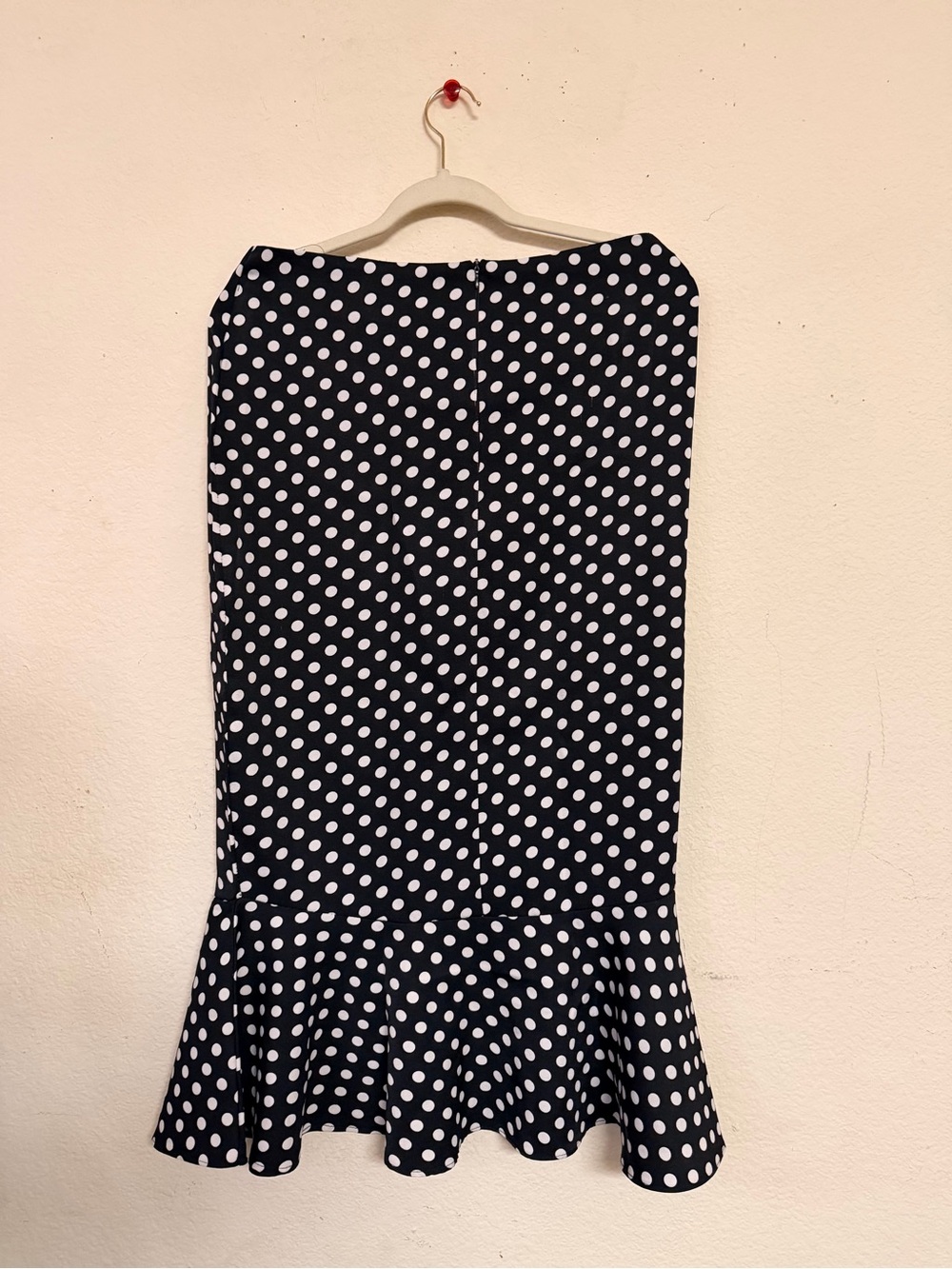 Black & White Polka Dot Mermaid Skirt - Ruffle Hem Midi Skirt - M / 8-10